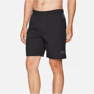 NWOT Speedo Mens XXL Black Swim Shorts With Back Pocket & Liner Polyester